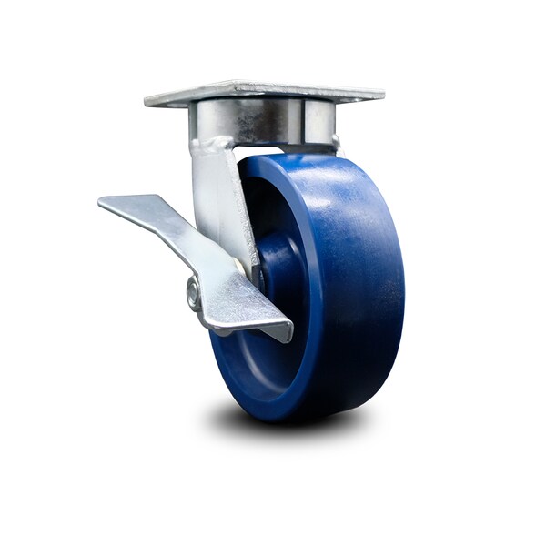 Service Caster 6 Inch Kingpinless Solid Poly Wheel Swivel Caster with Brake SCC-KP30S620-SPUR-SLB - main